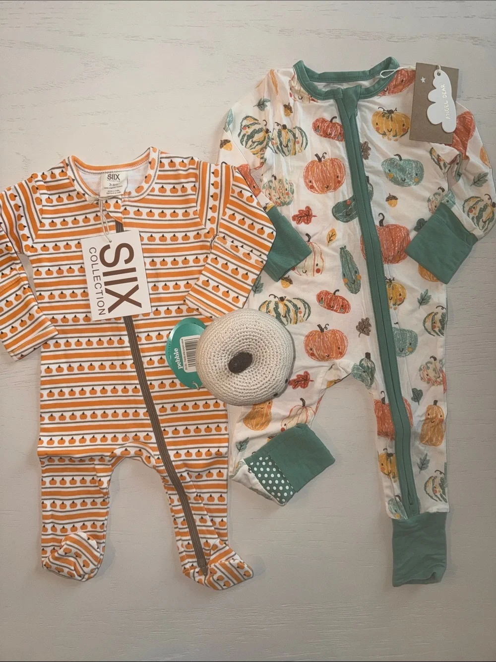 Angel Dear Pumpkin Footie Convertible Romper Rattle Bundle 3-6 months